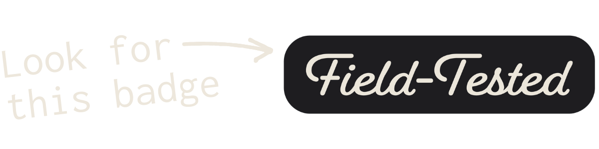 Dark background with 'Field-Tested' badge and text pointing towards it