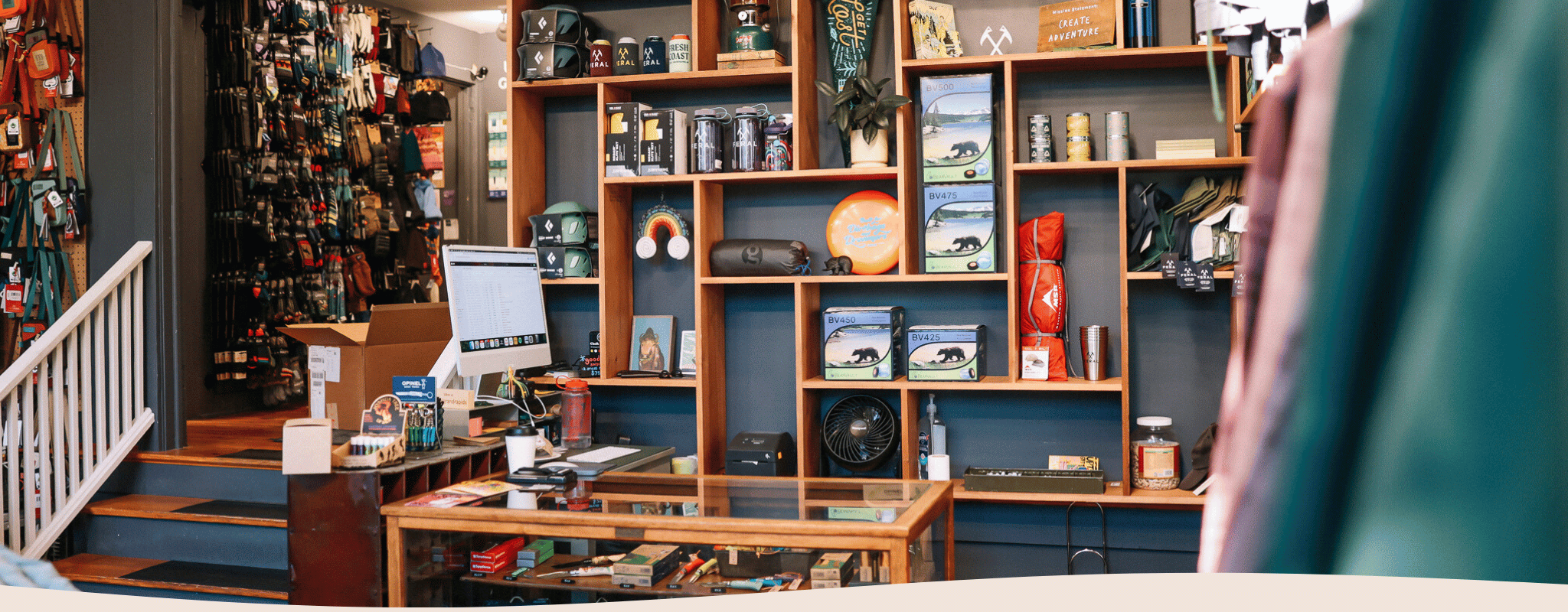 Interior of a store with shelves displaying various items.