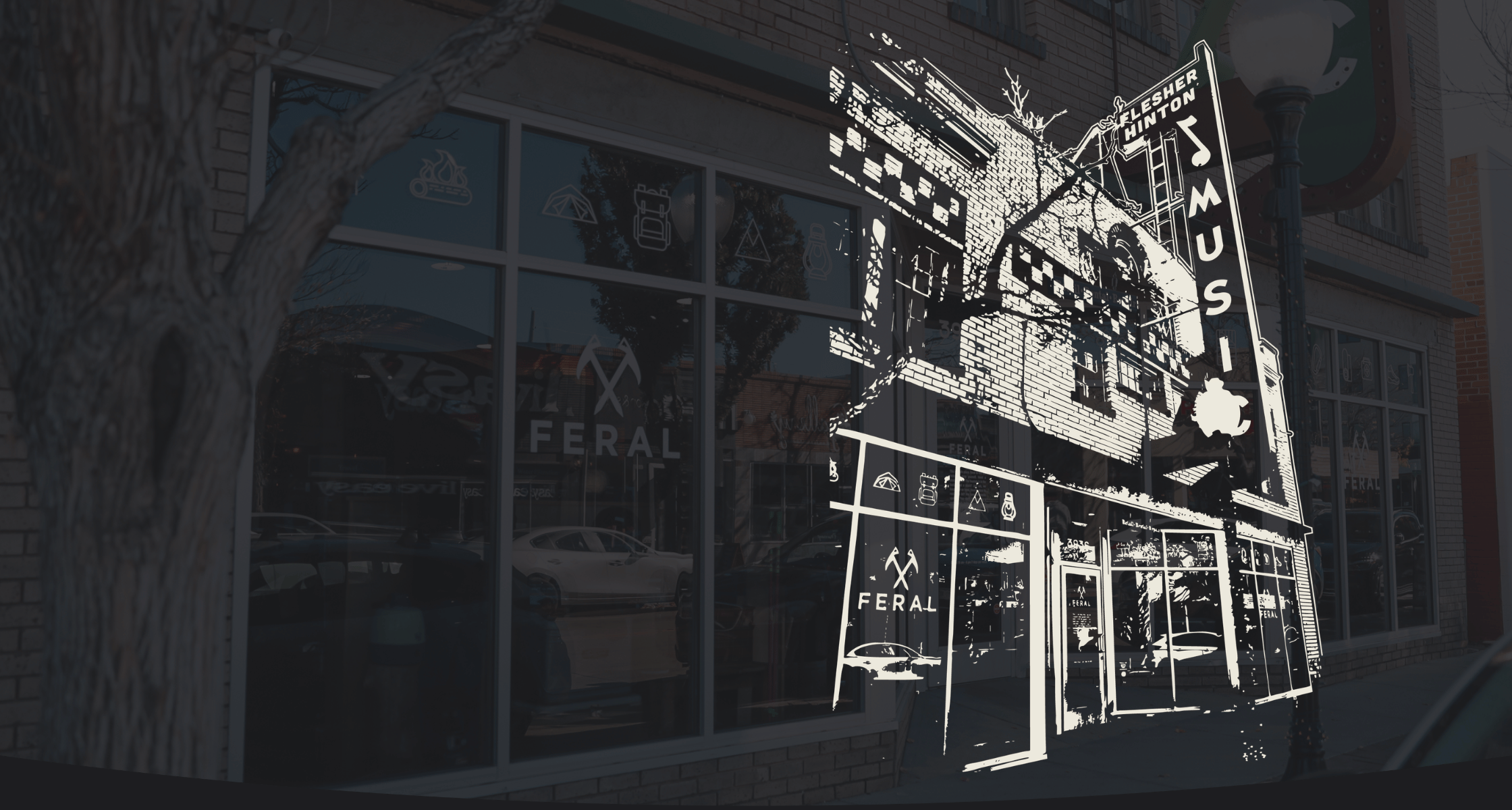 FERAL Storefront with a graphic of the storefront as an overlay