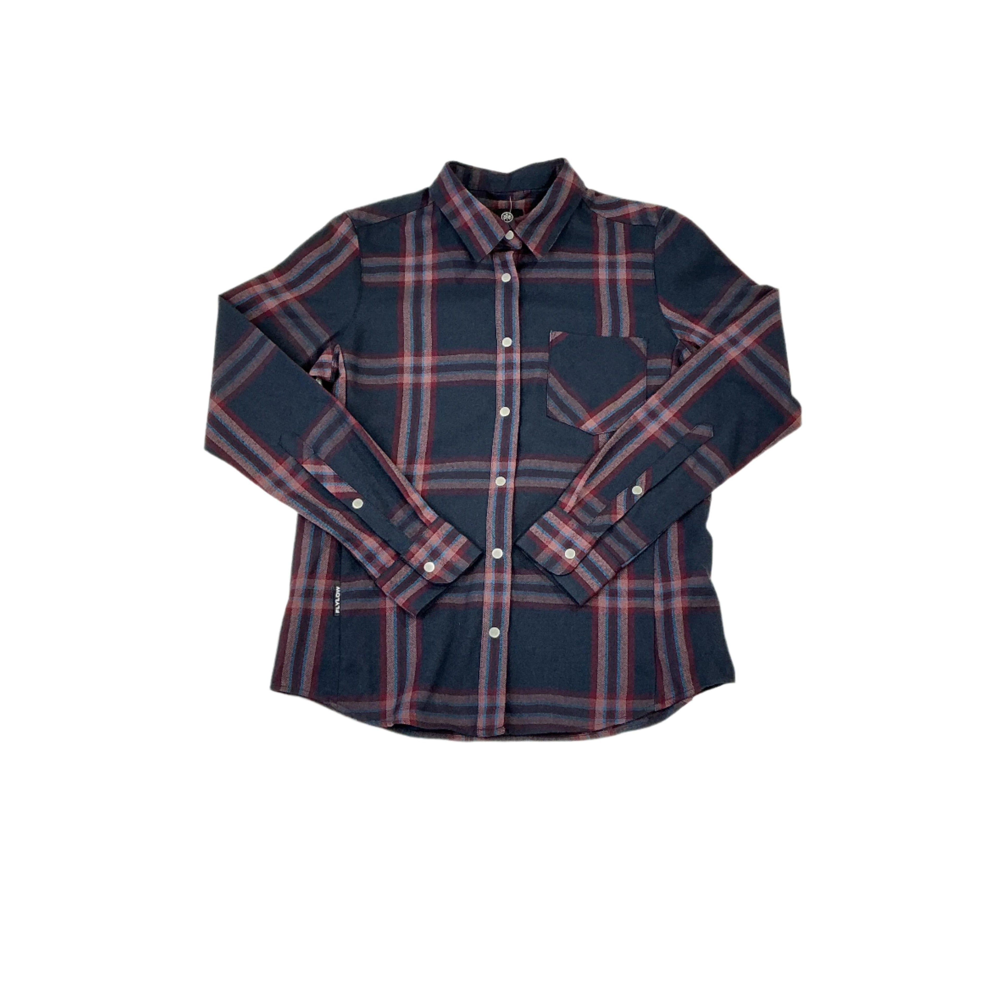 Flylow Women's Brigitte Tech Fleece Shirt Navy Plaid Medium USED