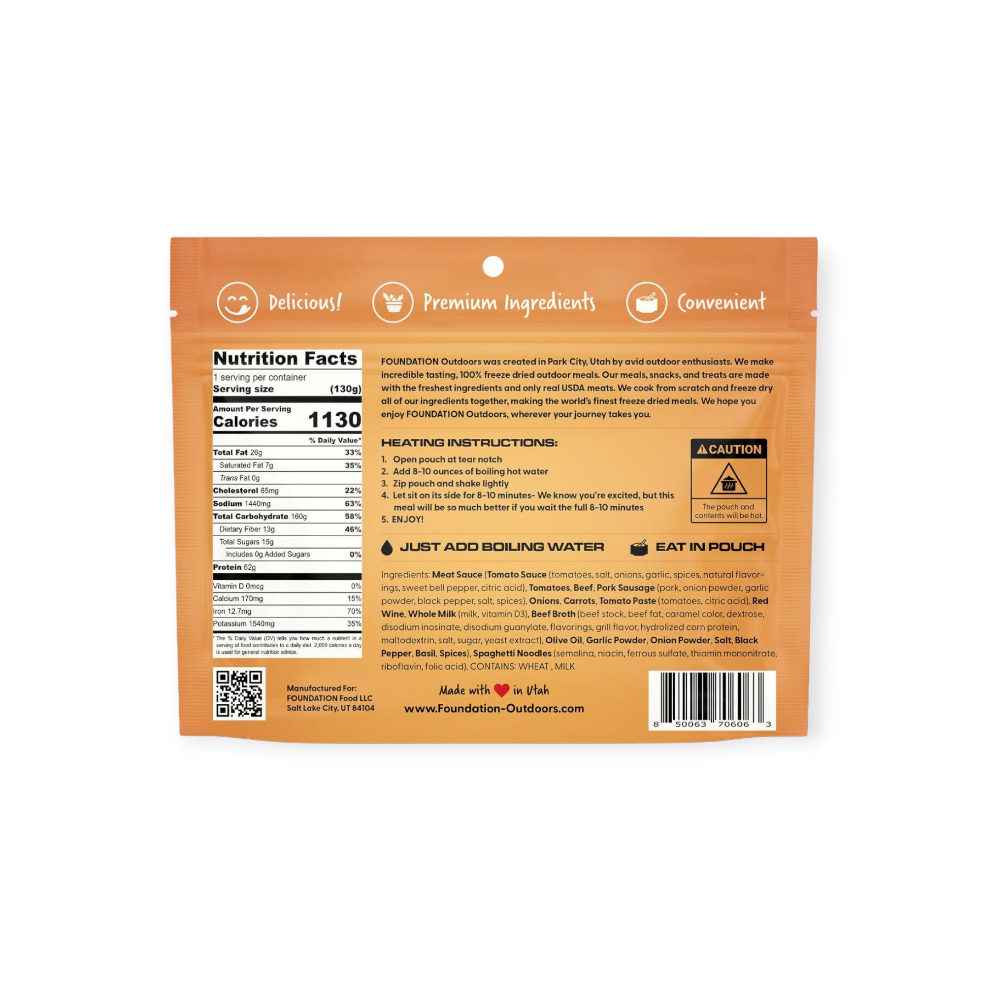 FOUNDATION Outdoors Spaghetti with Meat Sauce Meal - FERAL