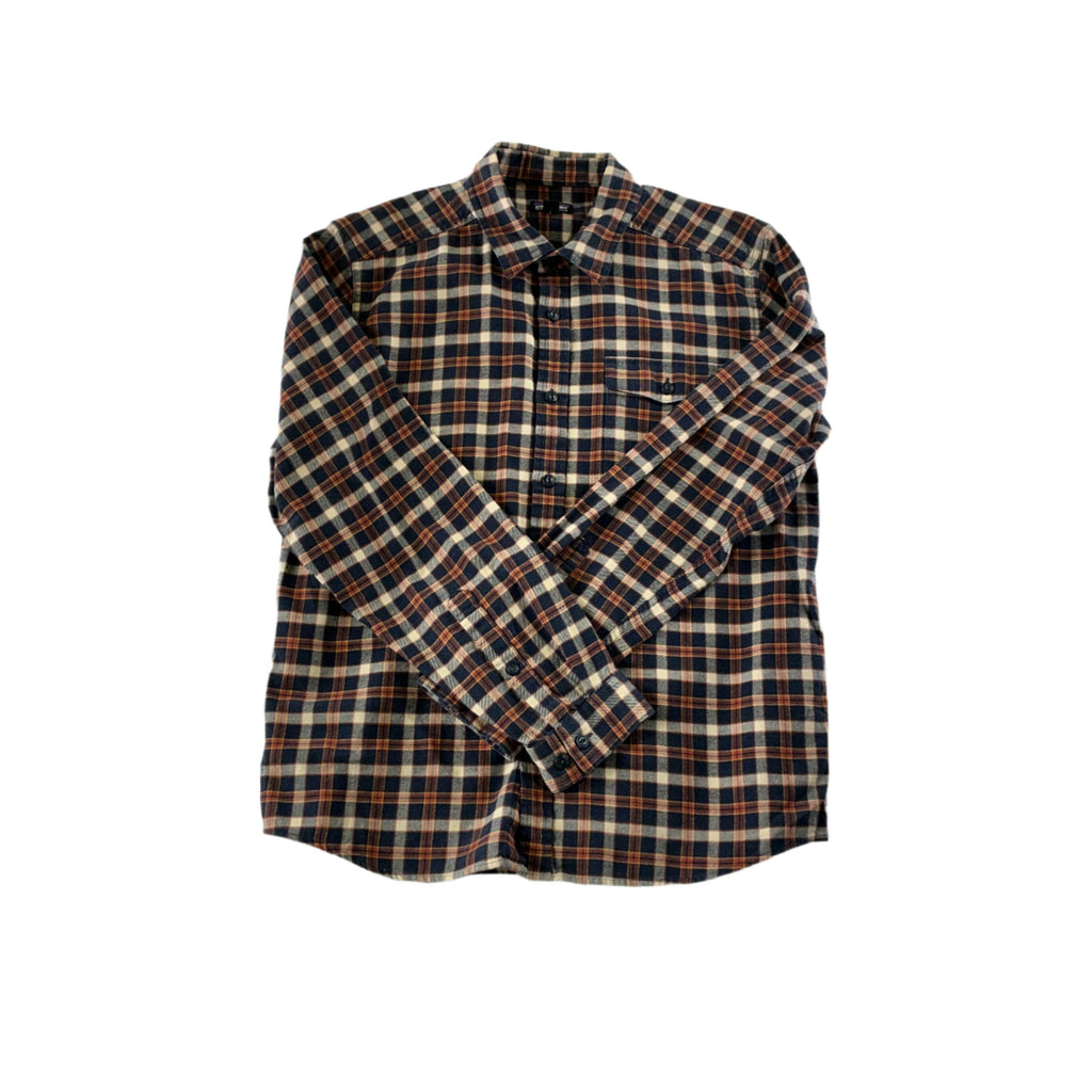 Patagonia Men's Organic Cotton Flannel Shirt Blue/Orange Medium USED