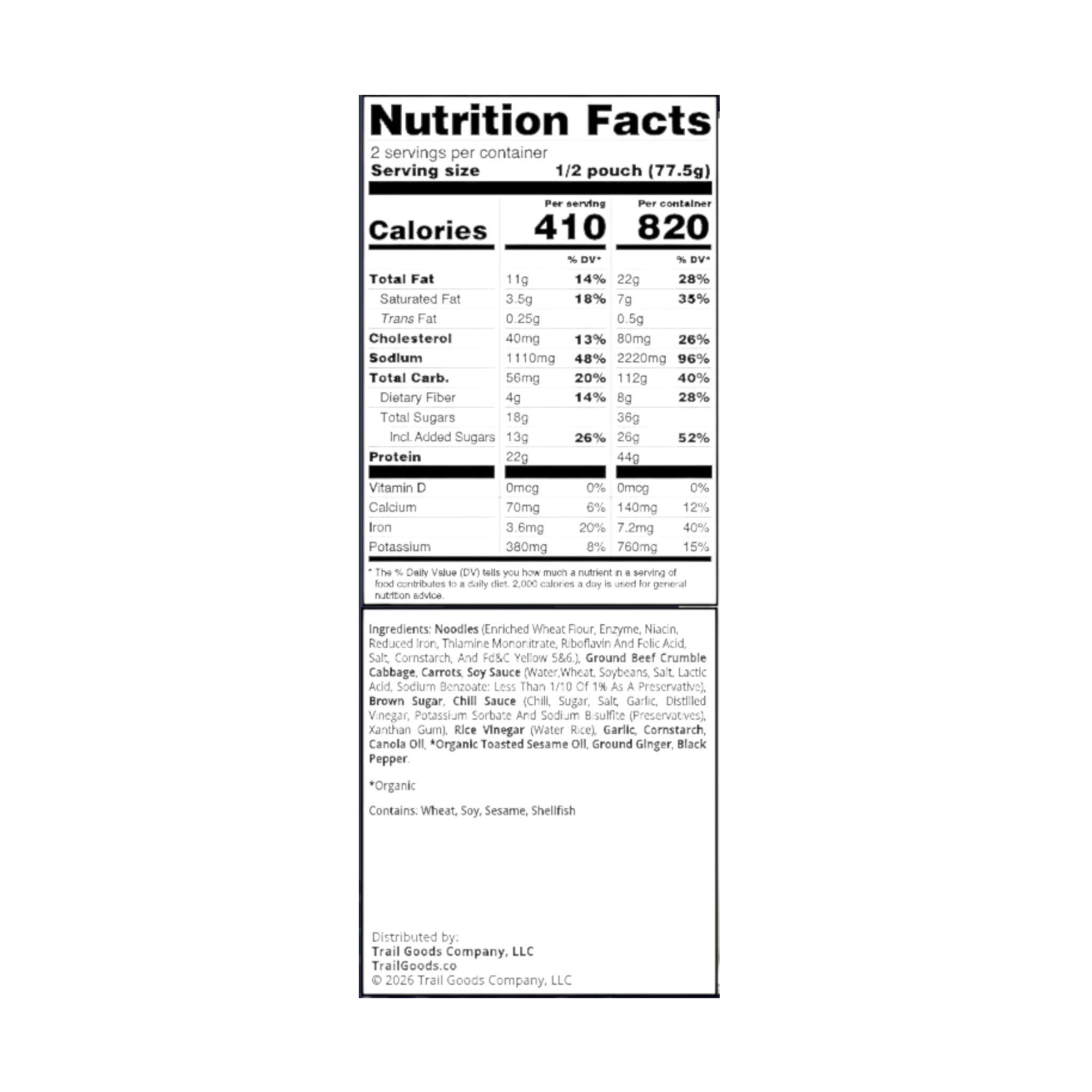 Trail Goods Co. Stir-Fried Beef Noodles Freeze-Dried Meal - FERAL