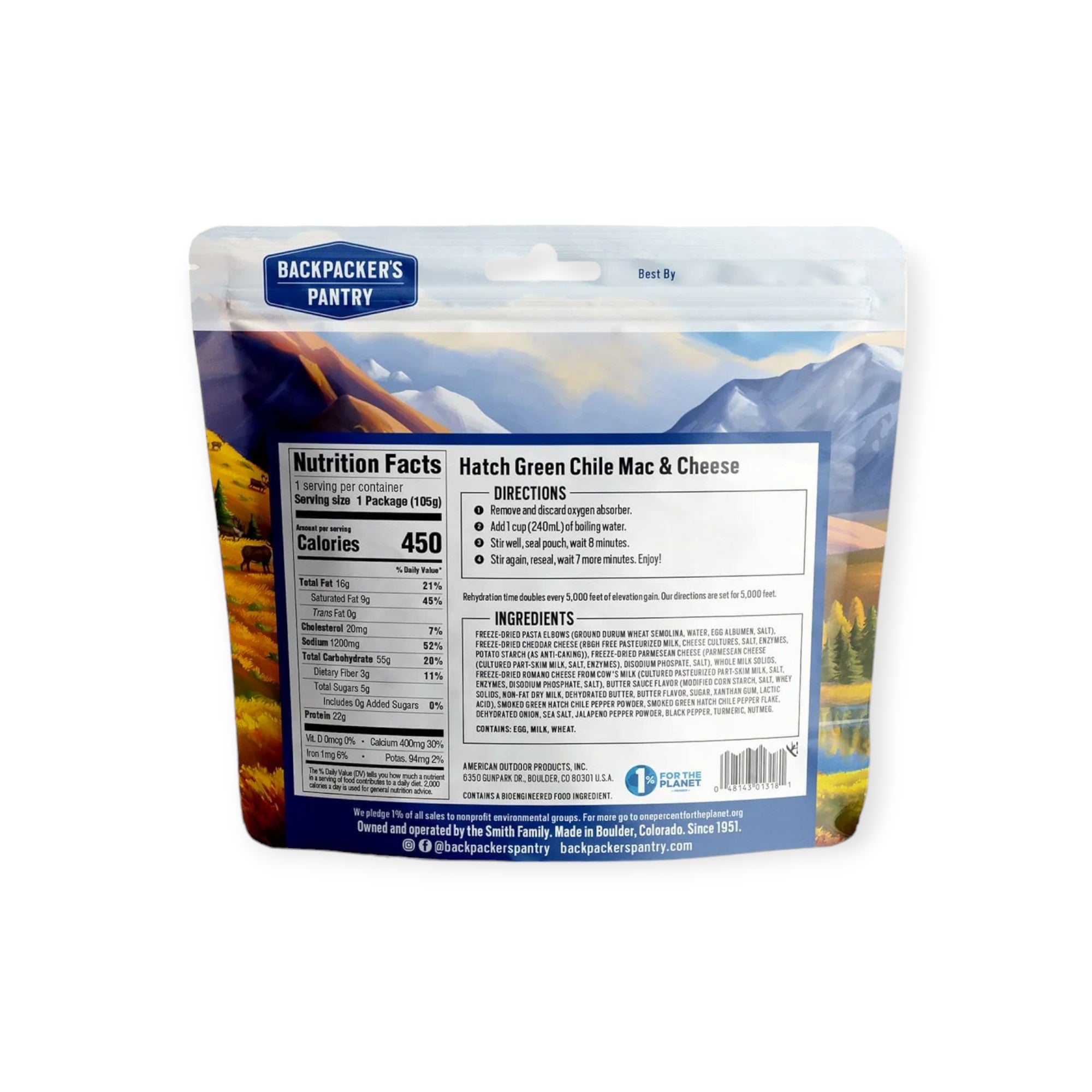 Backpacker's Pantry Hatch Chili Mac & Cheese Freeze Dried Meal