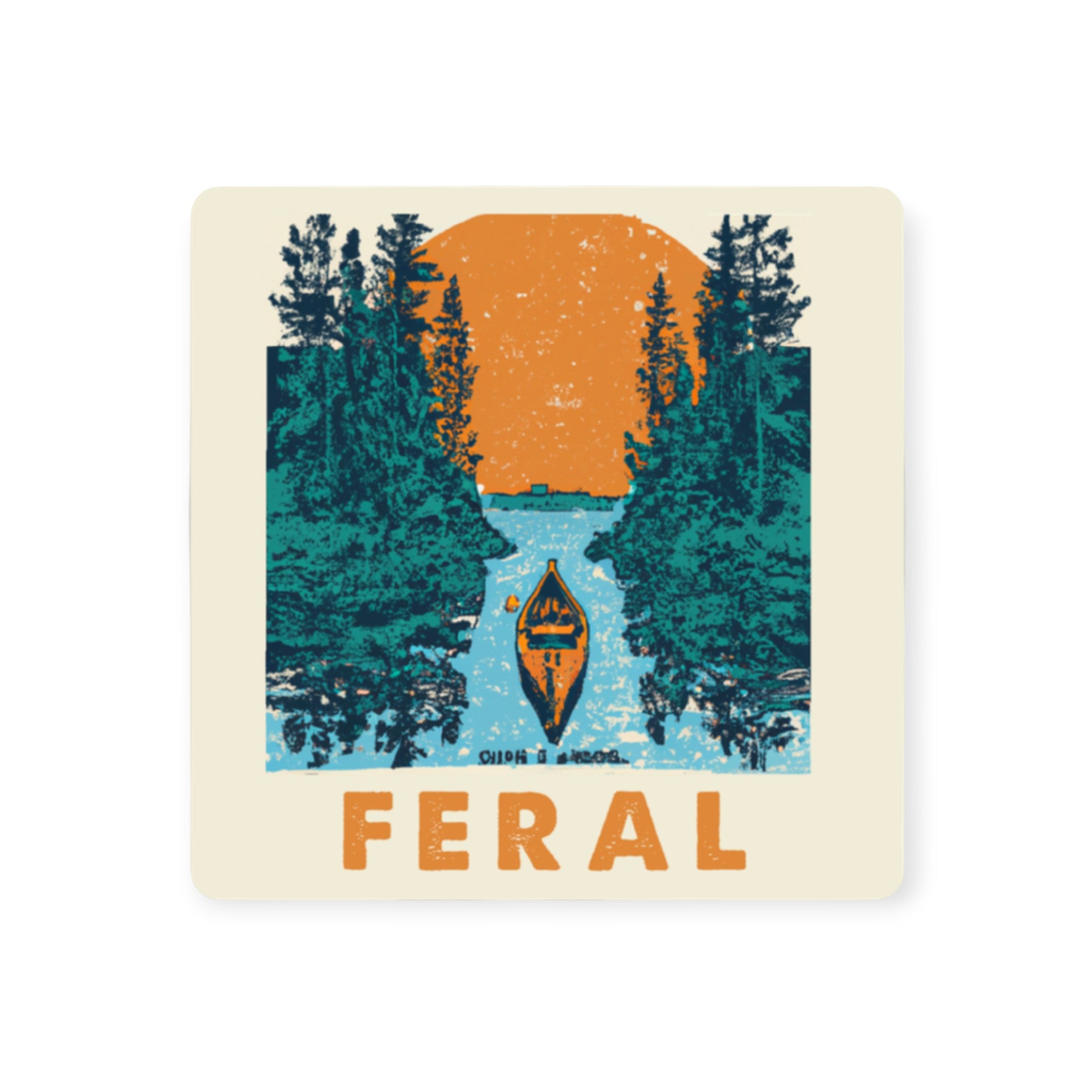 FERAL Canoe Vintage Poster Orange Blue Sticker