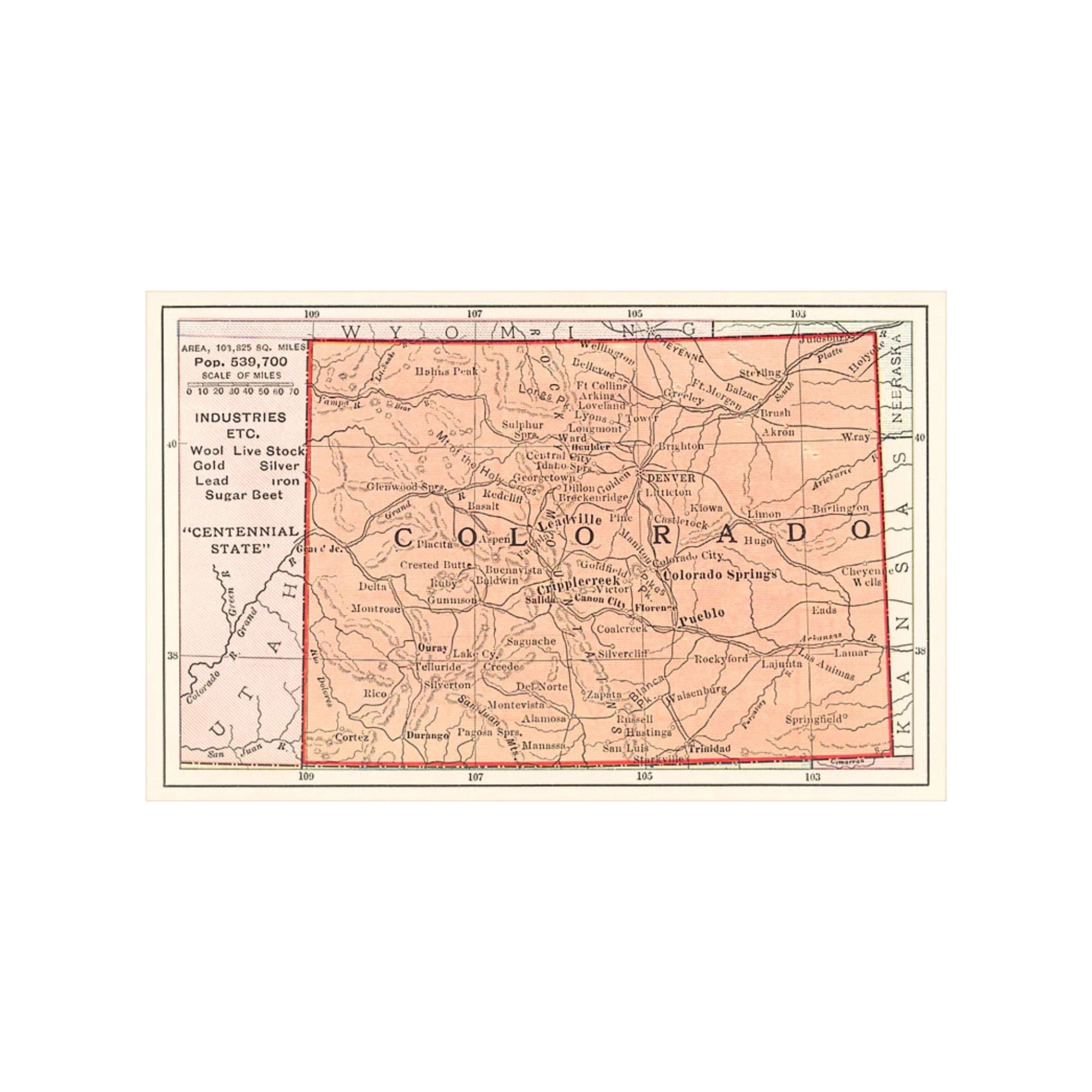 Found Image Map Of Colorado CO-247 Postcard