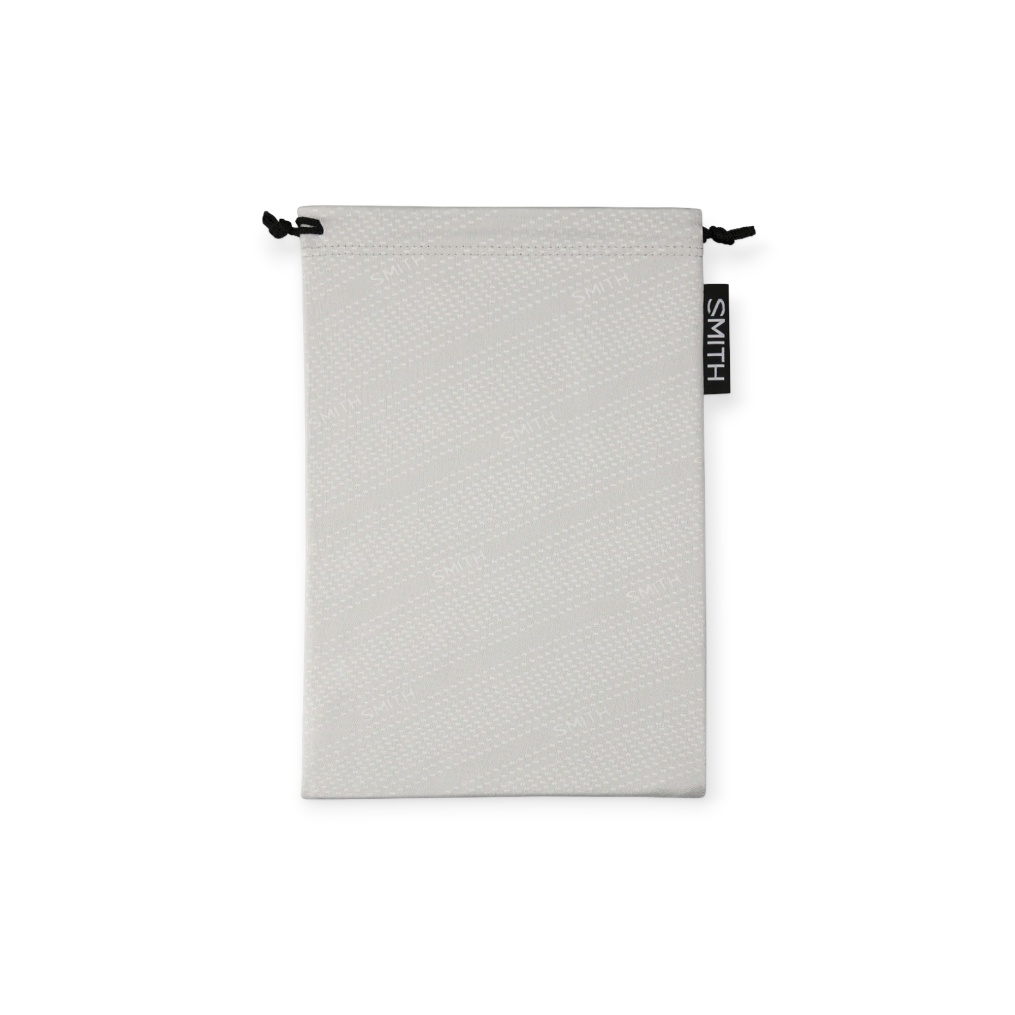 Gray storage bag for ski goggles by Smith, featuring a textured pattern and drawstring closure.