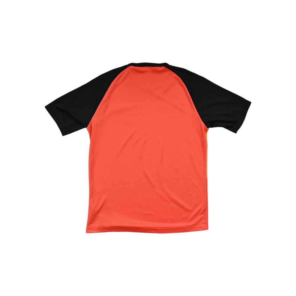 Orange and black Giro men's active shirt with short sleeves, back view.