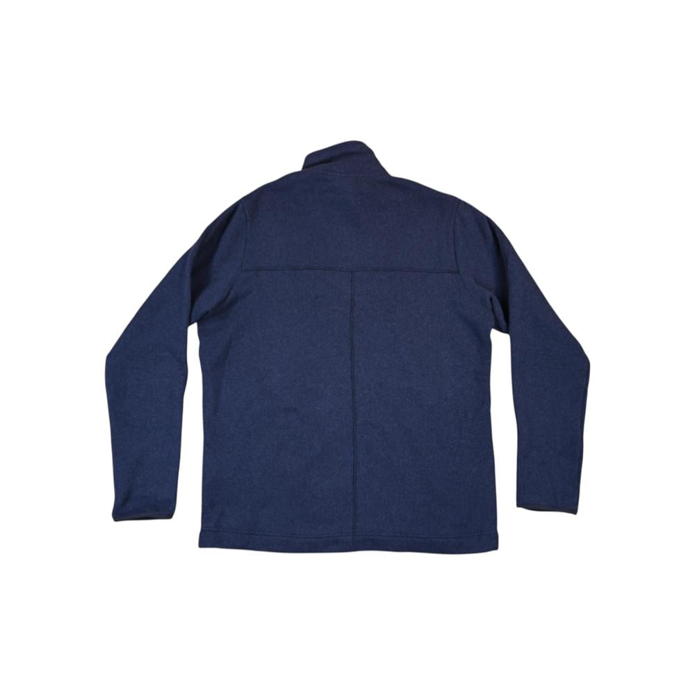 Blue fleece jacket for men by Rab, shown from the back with a full zip and long sleeves.