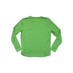 Green long sleeve active shirt by Saucony, with a crew neck and long sleeves.