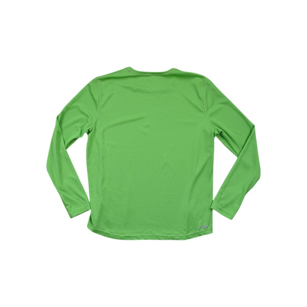 Green long sleeve active shirt by Saucony, with a crew neck and long sleeves.