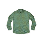 Green plaid button-down long sleeve shirt by Marmot, with a chest pocket and buttoned cuffs.