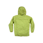 Yellow insulated parka by Arcteryx with a hood, shown from the back.