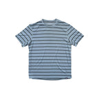 Blue and black striped t-shirt by Patagonia with a crew neck and short sleeves.