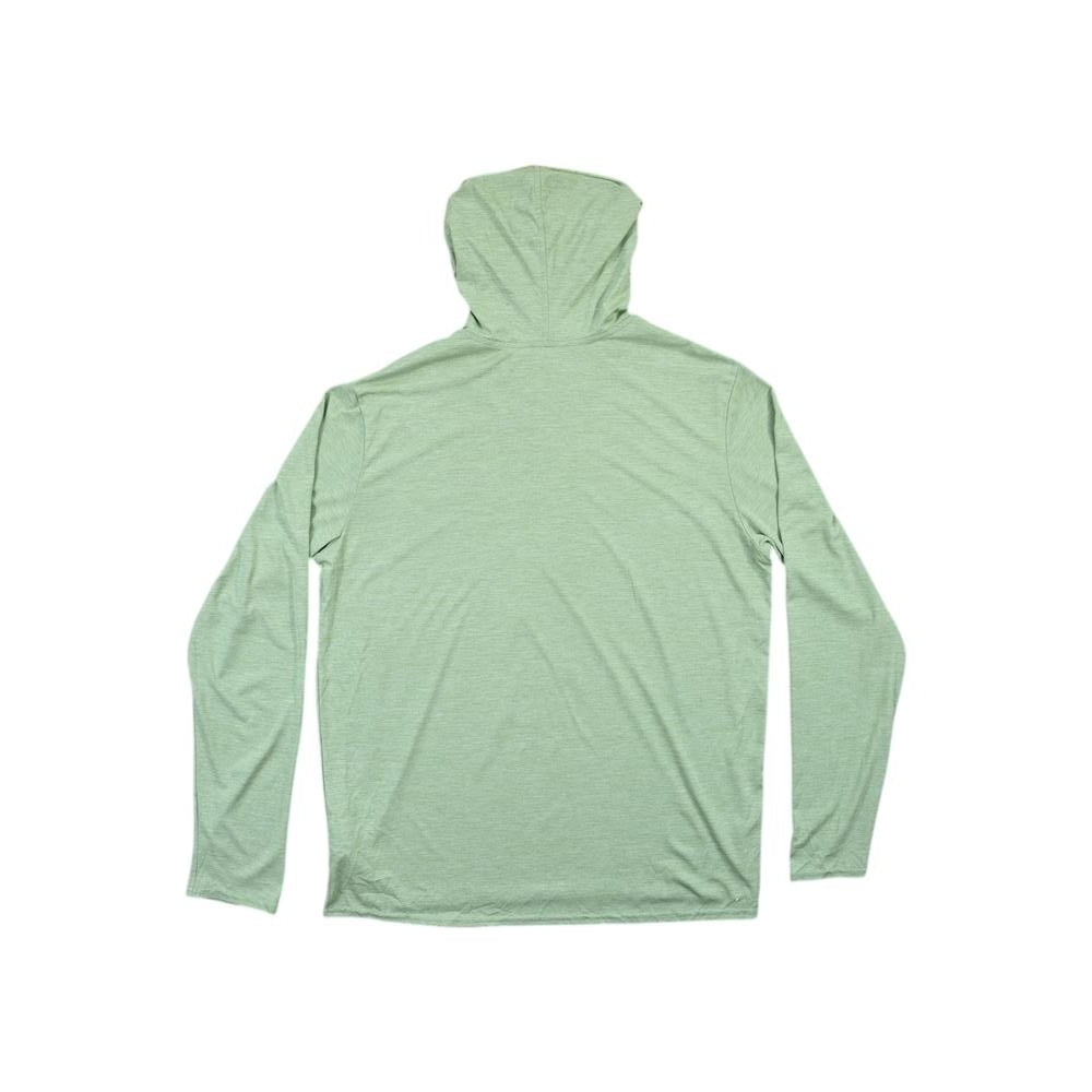 Green long-sleeve hooded shirt by Patagonia with a heathered texture.