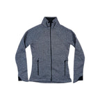 Grey and black herringbone fleece jacket by Columbia with full-zip closure and side pockets.