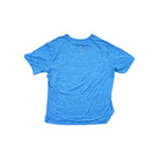 Blue active shirt for men by REI, with a heathered pattern and a reflective detail on the back.