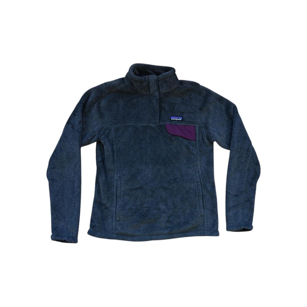 Gray pullover fleece by Patagonia, featuring a maroon pocket and high collar.