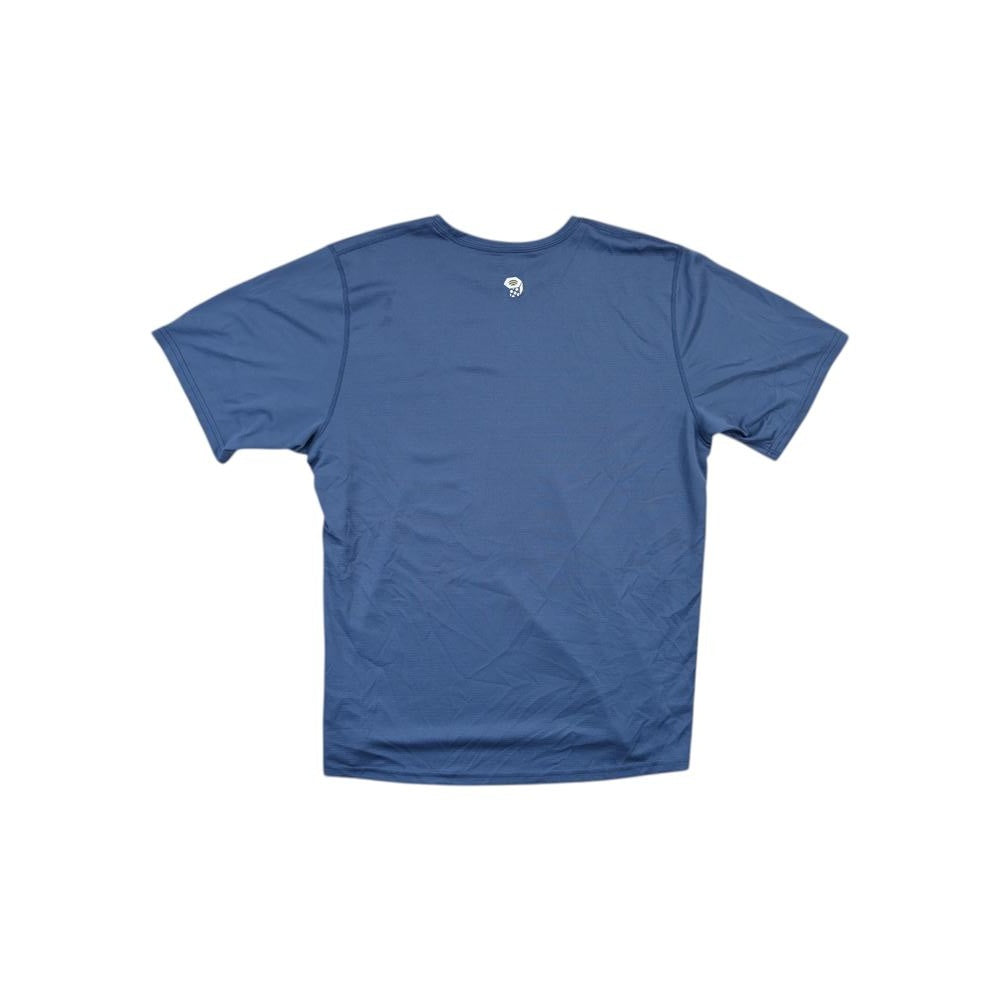 Blue active shirt by Mountain Hardwear with short sleeves, presented on a white background.