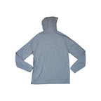 Gray hooded baselayer long-sleeve shirt by Smartwool, shown from the back with long sleeves.