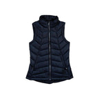 Black down vest by Spyder with a full zipper and chevron quilting.