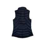 Black down vest by Spyder with quilted pattern and a slim fit.