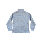 Gray fleece quarter-zip pullover by Mountain Khakis, showing back view with long sleeves and raised collar.