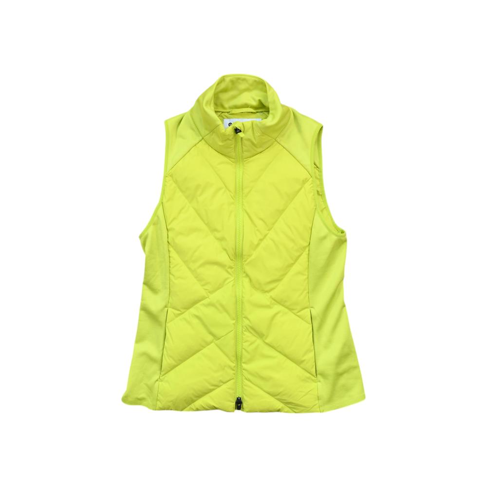 Yellow vest by Athleta with quilted chevron pattern and zipper closure.