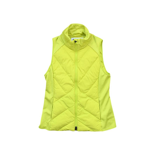 Yellow vest by Athleta with quilted chevron pattern and zipper closure.