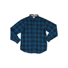 Blue plaid flannel shirt by Columbia, with long sleeves, button closure and chest pockets.