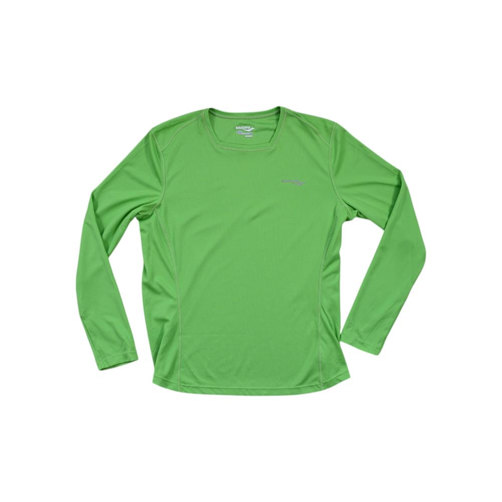 Green long sleeve active shirt by Saucony with a crew neck and athletic fit.