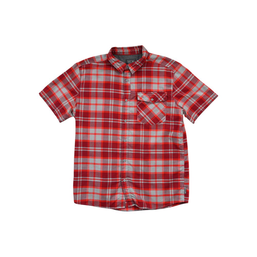 Red and grey plaid button-up shirt by Mountain Hardwear featuring a chest pocket.