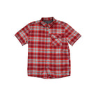 Red and grey plaid button-up shirt by Mountain Hardwear featuring a chest pocket.