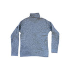 Grey fleece quarter-zip sweater by Patagonia, featuring long sleeves and a textured pattern.