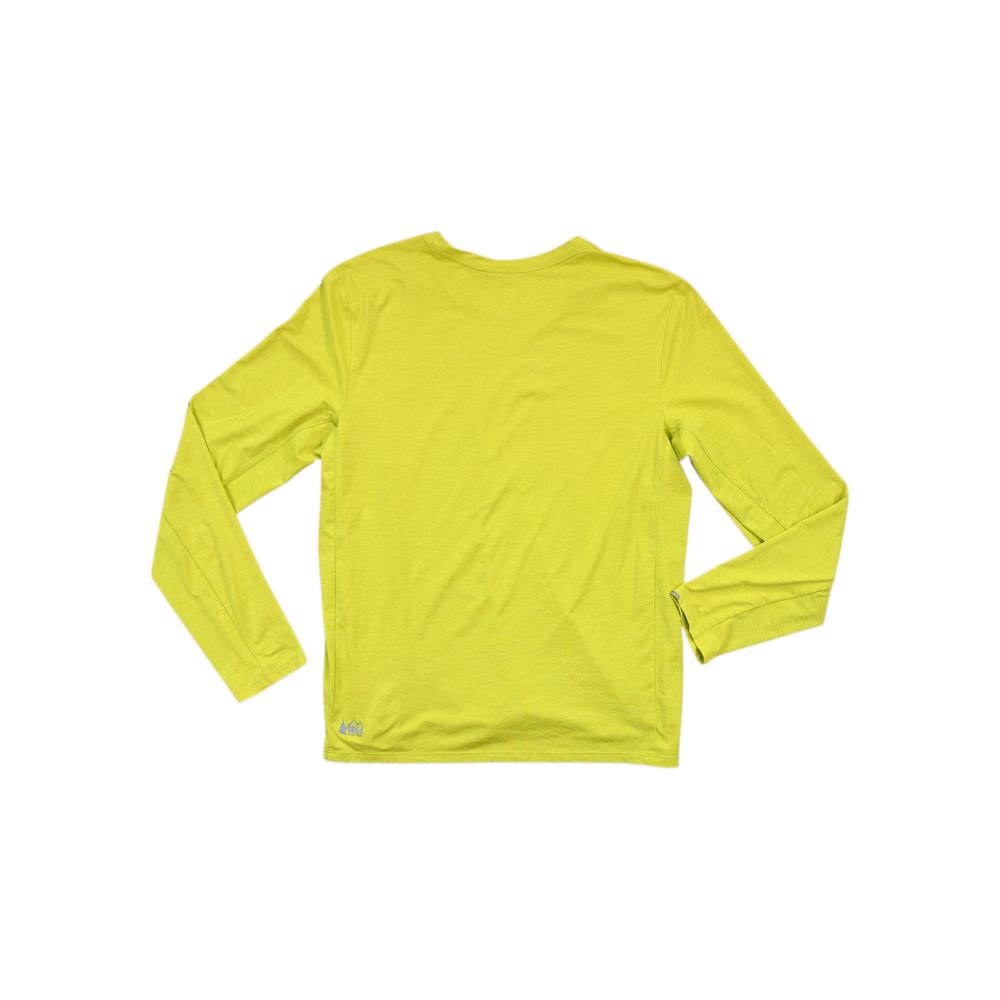 Yellow long sleeve baselayer shirt by REI, shown in a studio shot.