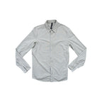 Green long-sleeve button-down shirt by Lululemon, displayed on a white background.