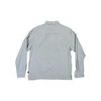 Long sleeve shirt by Howler Bros with a white plaid pattern and pearly snap closure, back view.