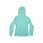 Blue long sleeve sunshade hoody shirt by Patagonia, featuring a hood, and long sleeves.