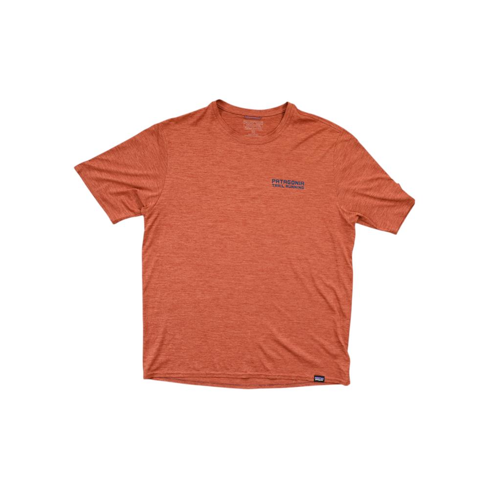 Orange short-sleeve shirt by Patagonia, with printed logo on the chest.