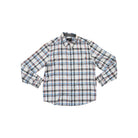 Plaid long sleeve hiking shirt by Marmot, with blue and white pattern.