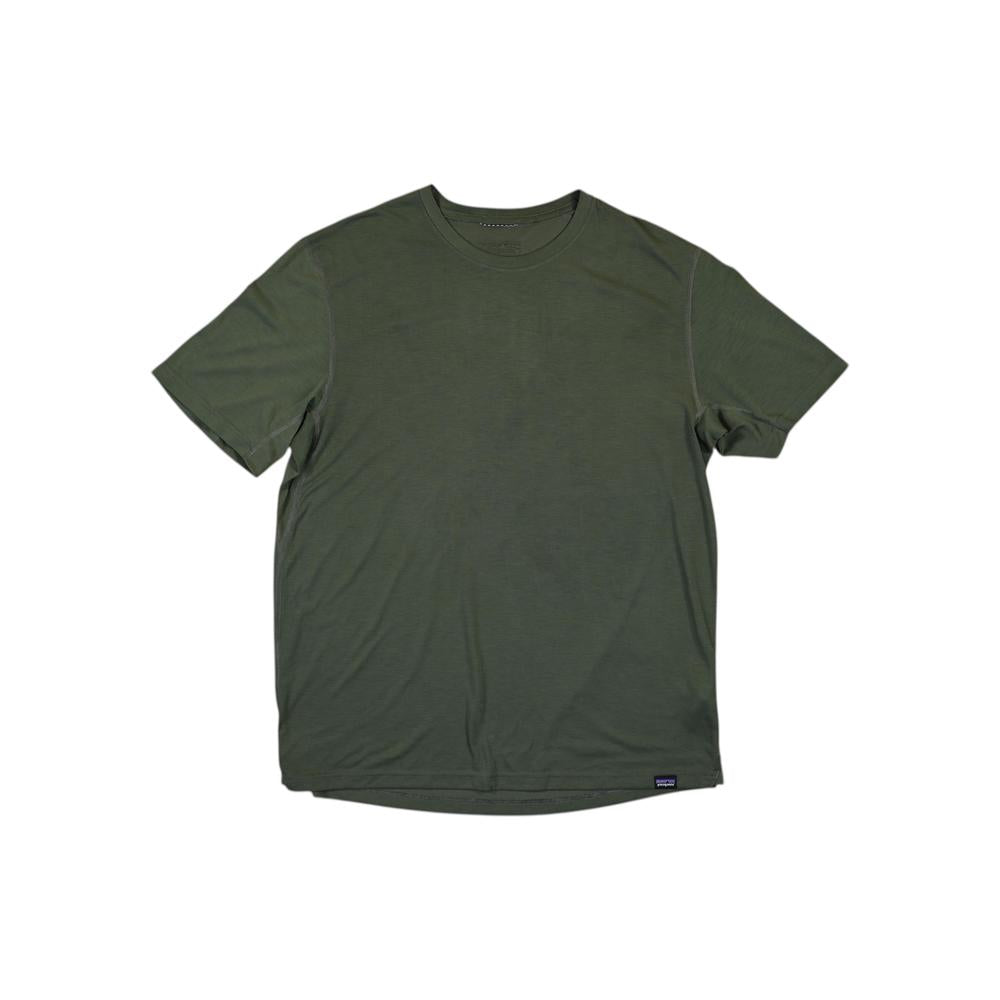Green short-sleeve t-shirt by Patagonia with a crew neck and straight hem.