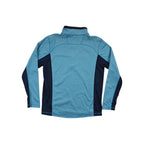 Blue fleece active quarter-zip by North Face, back view with dark side panels.