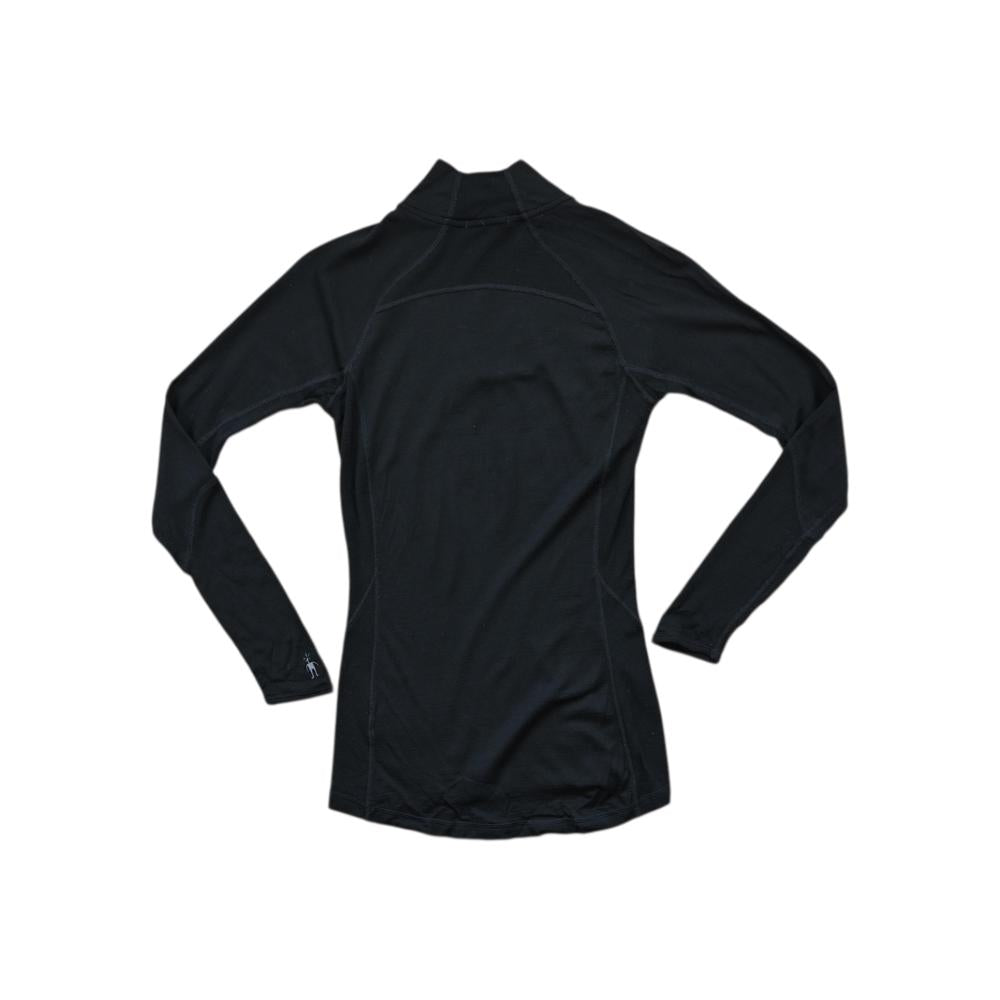 Black quarter-zip baselayer shirt by Smartwool, with long sleeves and fitted style.