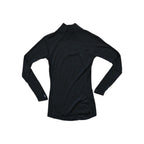 Black quarter-zip baselayer shirt by Smartwool, with long sleeves and fitted style.