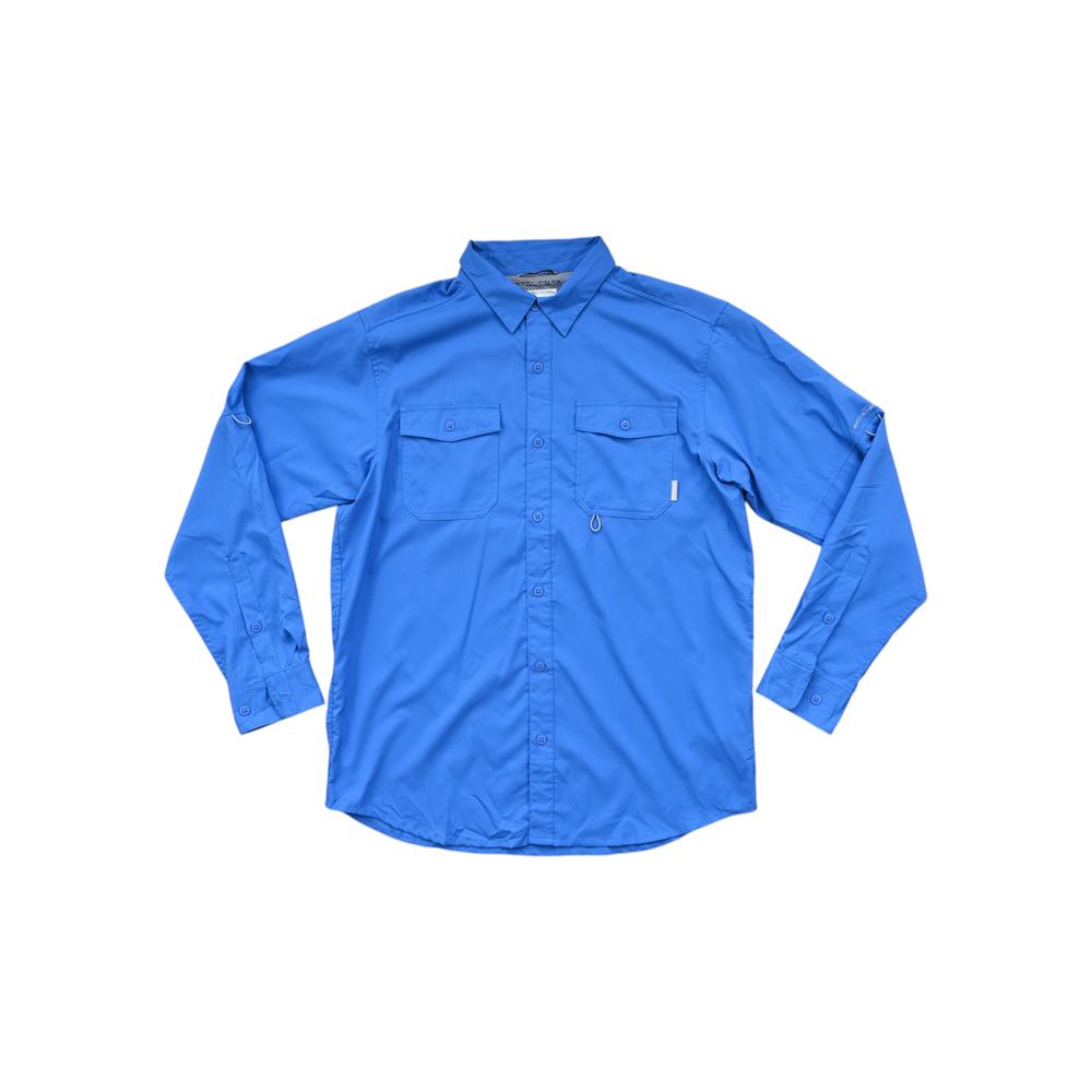 Blue long sleeve shirt by Columbia with button closures and two chest pockets.
