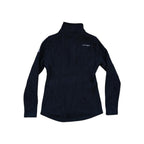 Black fleece jacket for women by Spyder, featuring a cable knit texture and mock neck.