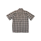 Green button-down shirt by Carhartt, with a plaid pattern and short sleeves, shown from the back.