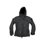 Gray 3-in-1 ski shell jacket by Columbia, with a hood and textured pattern.