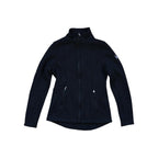 Black fleece jacket by Spyder with cable knit pattern, full zipper and side pockets.