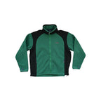 Green and black fleece jacket by The North Face, featuring a full zip closure and side pockets.